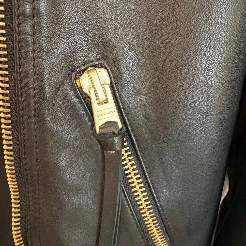 All Saints Dalby Leather Biker Jacket Gold Hardware - Picture 6 of 9